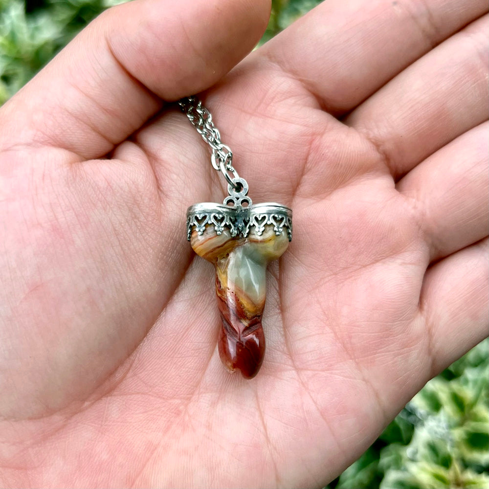 Crazy Lace Agate Don't Be A Dick Pendant Necklace CG-2023-A-6