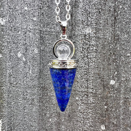 Lapis Lazuli Cone Wand Pendulum Pendant Necklace CP-005-D