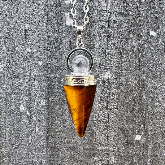 Tiger's Eye Cone Wand Pendulum Pendant Necklace CP-005-F