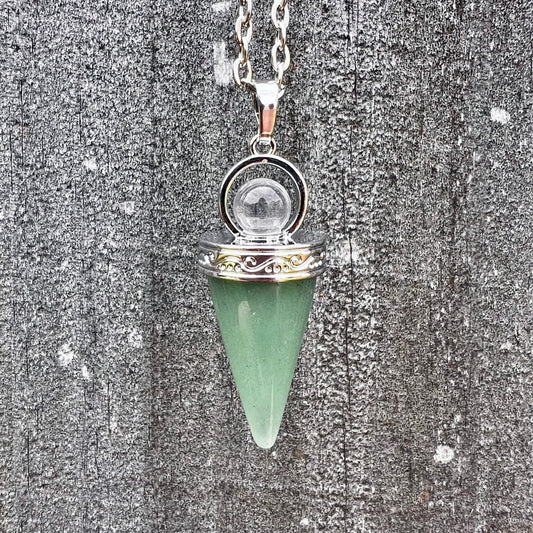 Green Aventurine Cone Wand Pendulum Pendant Necklace CP-005-G