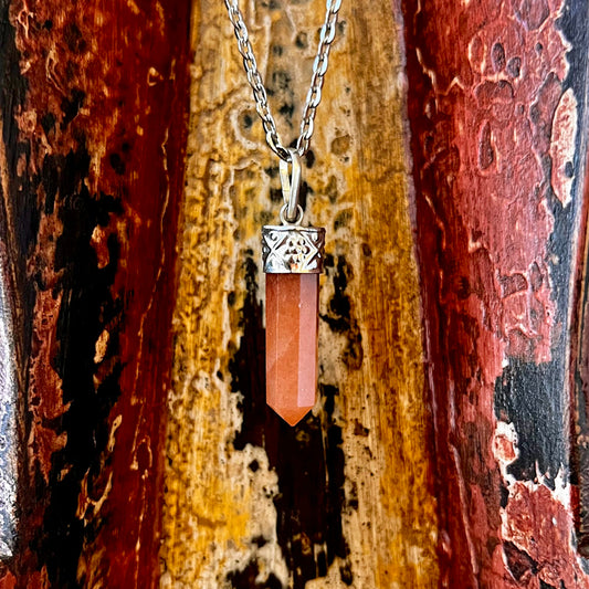 Red Aventurine Natural Gemstone Point Alpaca Silver Pendant Necklace GN-024-F