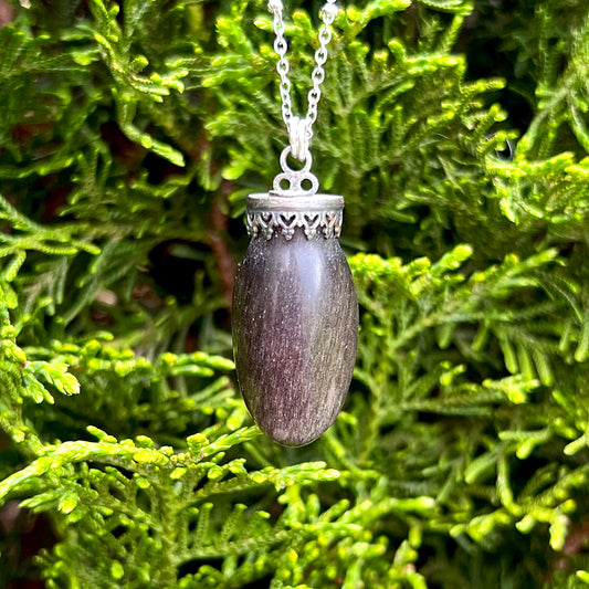 Viva La Vulva Silver Sheen Obsidian Pendant Necklace CG-2023-C-5