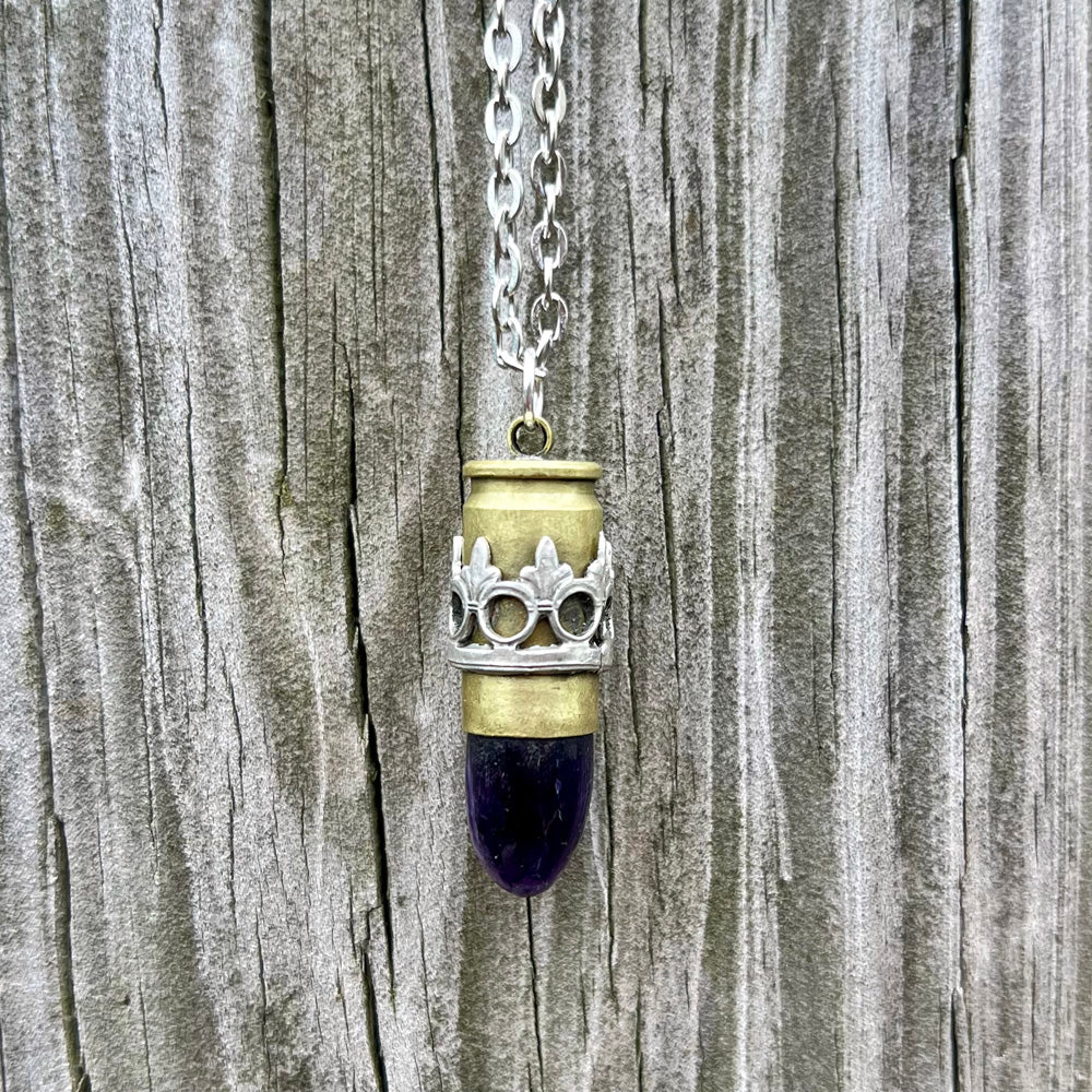 Amethyst 9MM GemBullet Pendant Necklace CG-2023-E-2