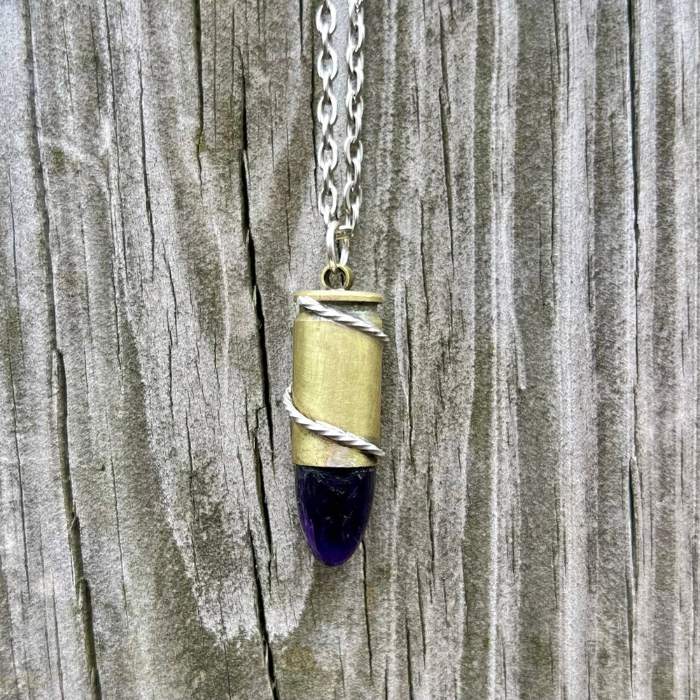 Amethyst 9MM GemBullet Pendant Necklace CG-2023-E-5