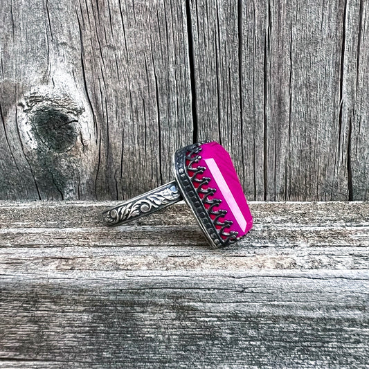Pink Chalcedony Faceted Coffin Sterling Silver Ring US 8 CG-2023-G
