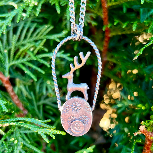 Winter Wonderland Dendritic Opal Reindeer Pendant Necklace
