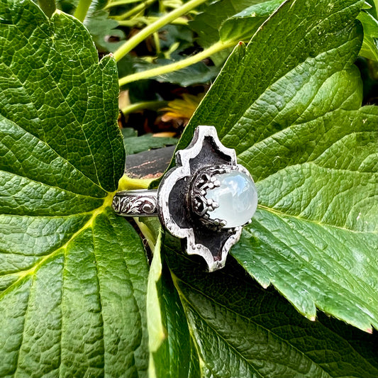 Moroccan Trellis Aqua Chalcedony Sterling Silver Ring US 5