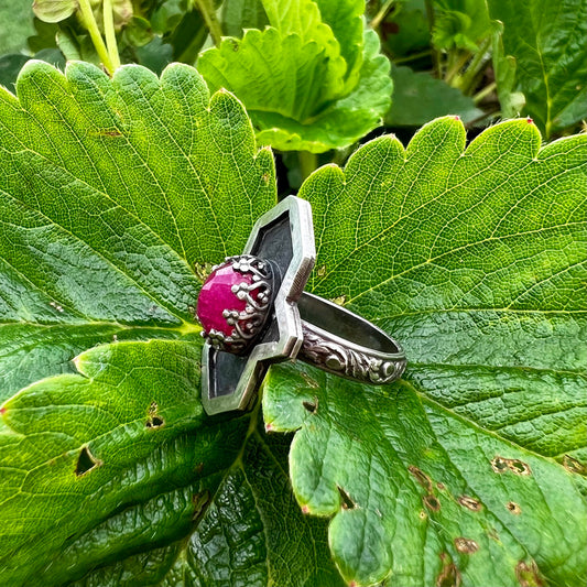 Modern Art Deco Ruby Sterling Silver Ring US 6