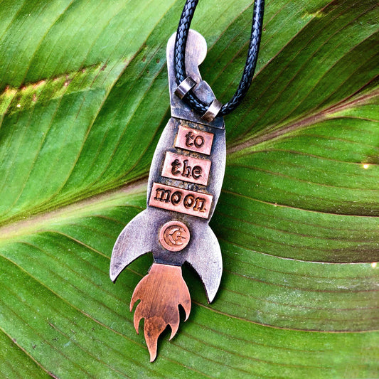 Dogecoin to the Moon Rocket Pendant Necklace