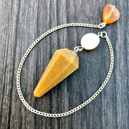 Camel Jasper, Mother-of-Pearl and Carnelian Faceted Pendulum GP-060
