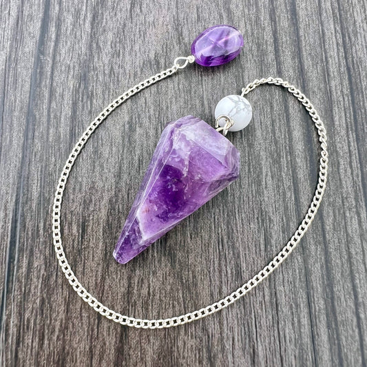 Amethyst and White Howlite Faceted Pendulum GP-152