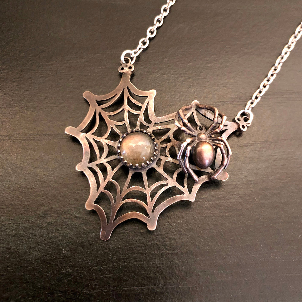 Crystal Spider Pendant Gemstone Spider Necklace Copper 