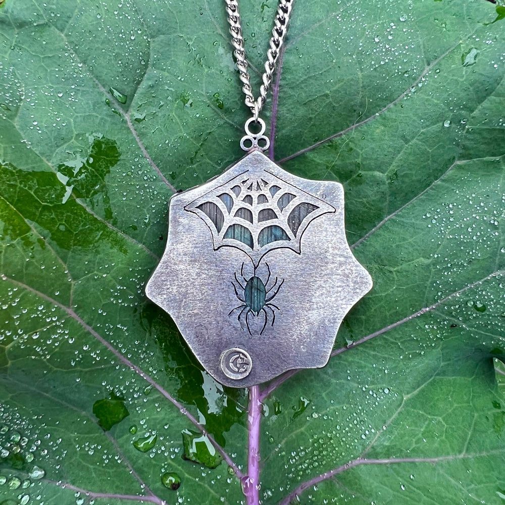 Sticky Spider's Web Sterling Silver Pendant Necklace