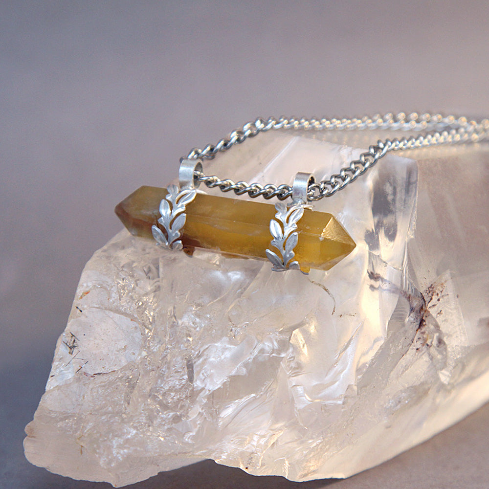 Rainbow Fluorite Point Laurel Wreath Pendant Necklace