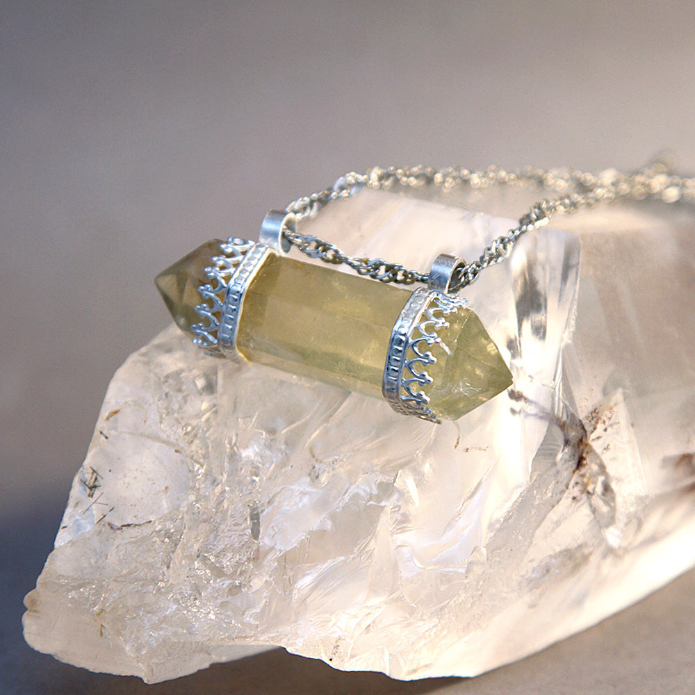 Rainbow Fluorite Point Crown Royale Pendant Necklace