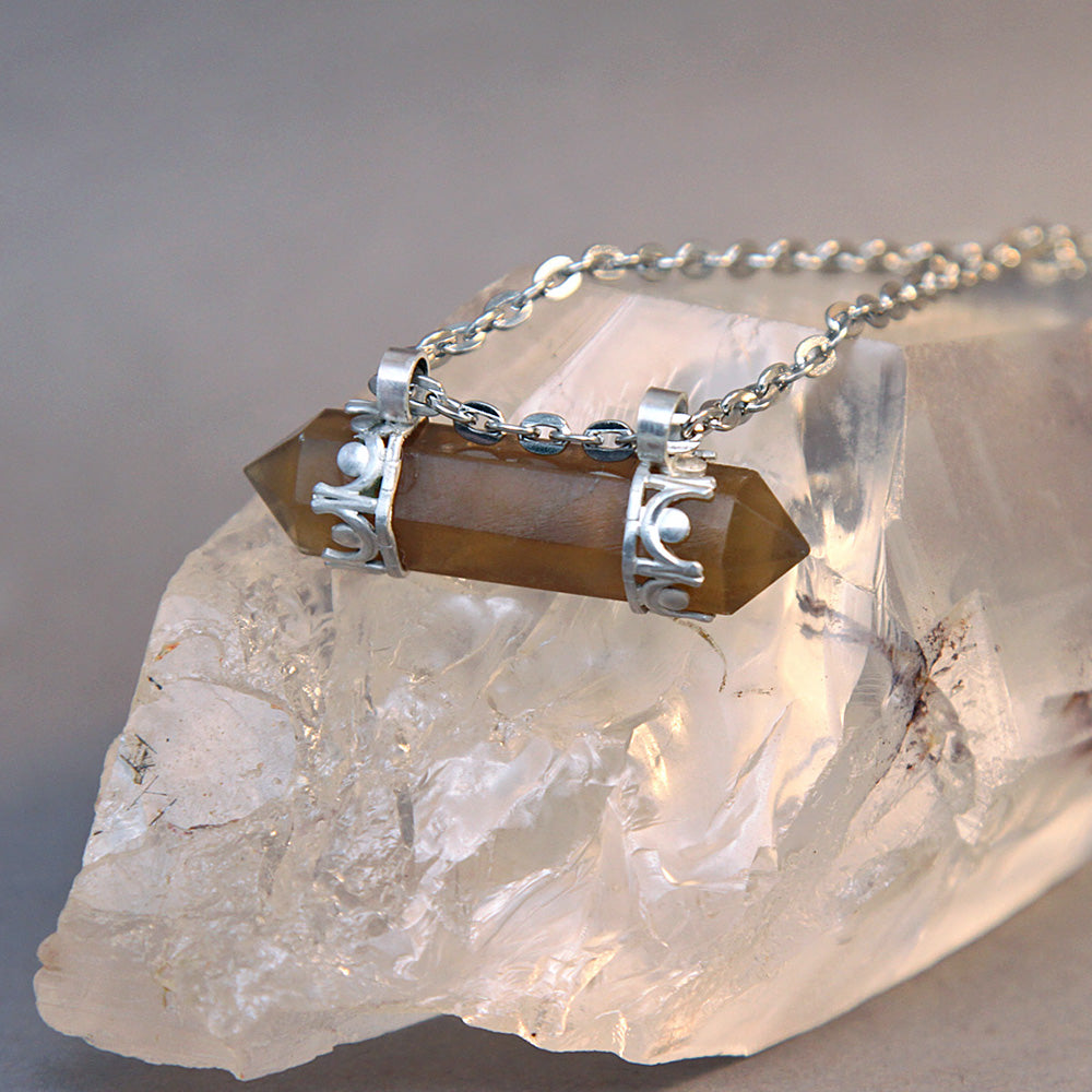 Rainbow Fluorite Point Gothic Edge Pendant Necklace
