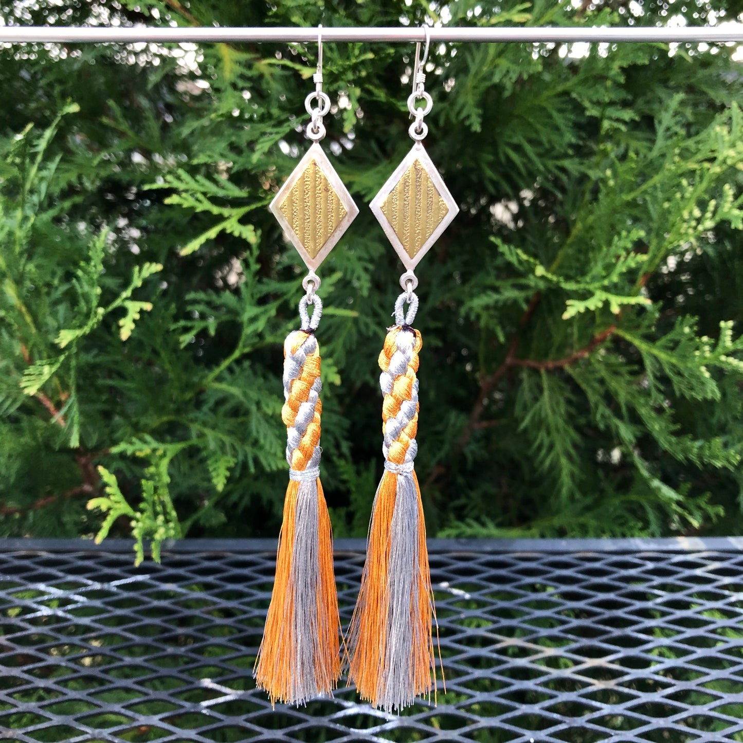 Diamond Geometric Gold and Silver Tassel Earrings