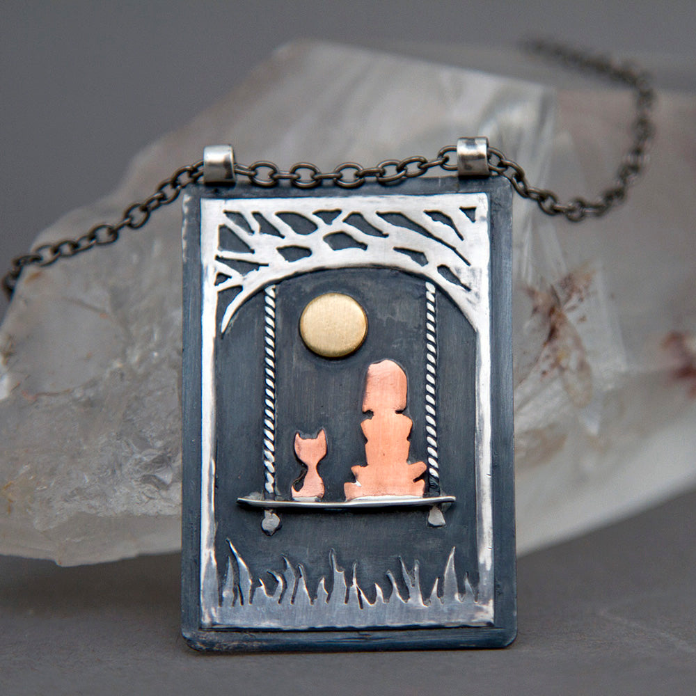 Midnight Moon Gazing Pendant Necklace
