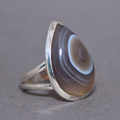 Botswana Agate Teardrop Classic Sterling Silver Ring US 7 SS-052