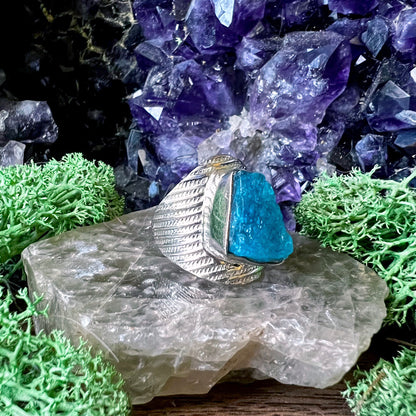 Apatite Rough Textured Sterling Silver Ring US 7 SS-122