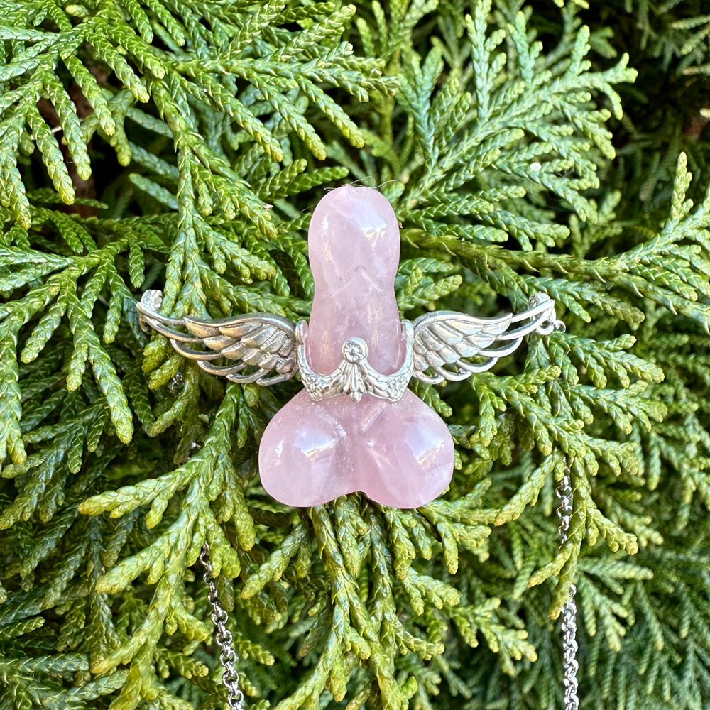 No Flying Fucks Given Rose Quartz Sterling Silver Pendant Necklace
