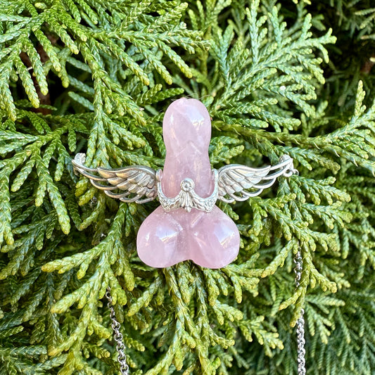 No Flying Fucks Given Rose Quartz Sterling Silver Pendant Necklace