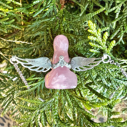 No Flying Fucks Given Rose Quartz Sterling Silver Pendant Necklace