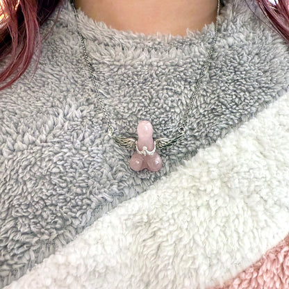 No Flying Fucks Given Rose Quartz Sterling Silver Pendant Necklace