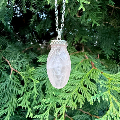 Rose Quartz Mini Viva La Vulva Pendant Necklace