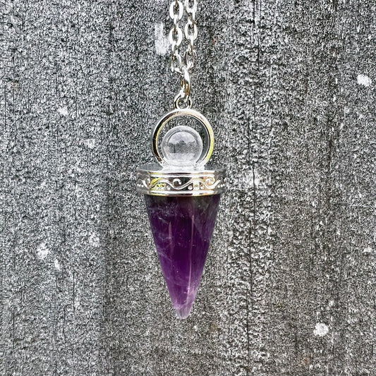 Amethyst Cone Wand Pendulum Pendant Necklace CP-005-A