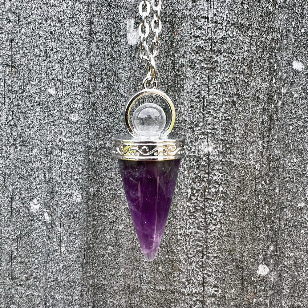 Amethyst Cone Wand Pendulum Pendant Necklace CP-005-A