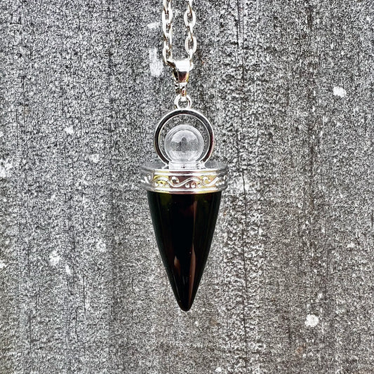 Black Onyx Cone Wand Pendulum Pendant Necklace CP-005-B