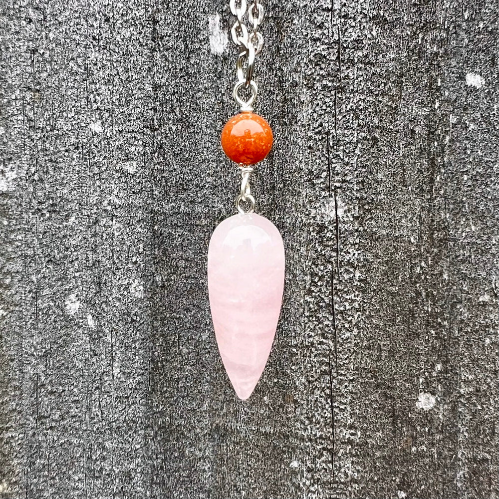 Rose Quartz Dewdrop Pendulum Pendant Necklace CP-006-C