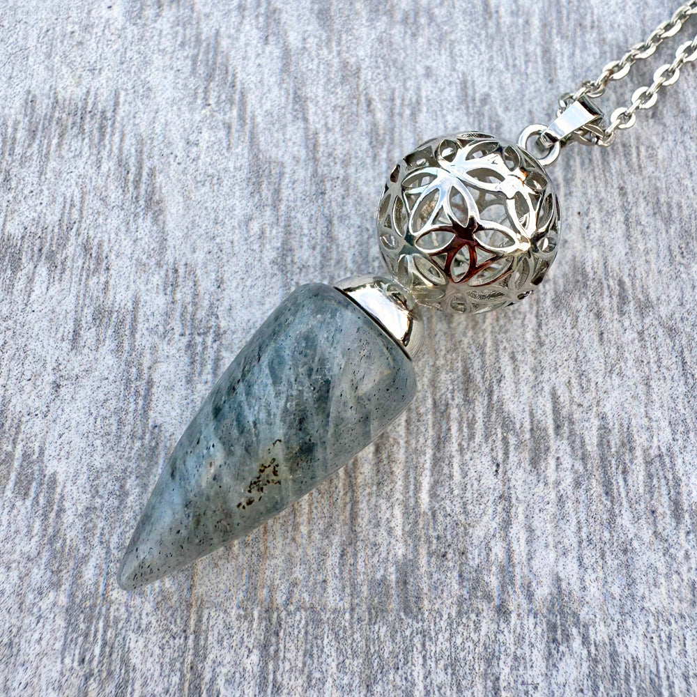 Labradorite Flower Filigree Pendulum Pendant Necklace CP-007-I