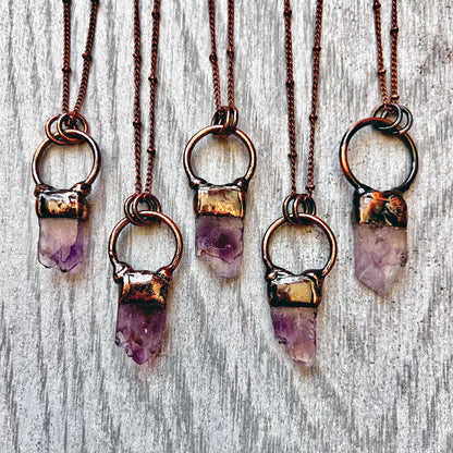 Amethyst Druzy Wafer Antiqued Copper Pendant Necklace EP-001