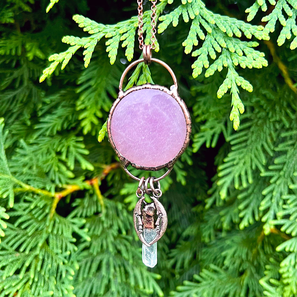 Rose Quartz Sun and Moon Medallion Copper Pendant Necklace EP-012