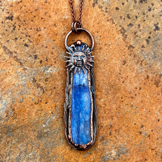 Kyanite Sun Symbol Antiqued Copper Pendant Necklace EP-014-B