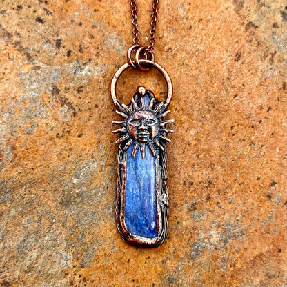 Kyanite Sun Symbol Antiqued Copper Pendant Necklace EP-014-D