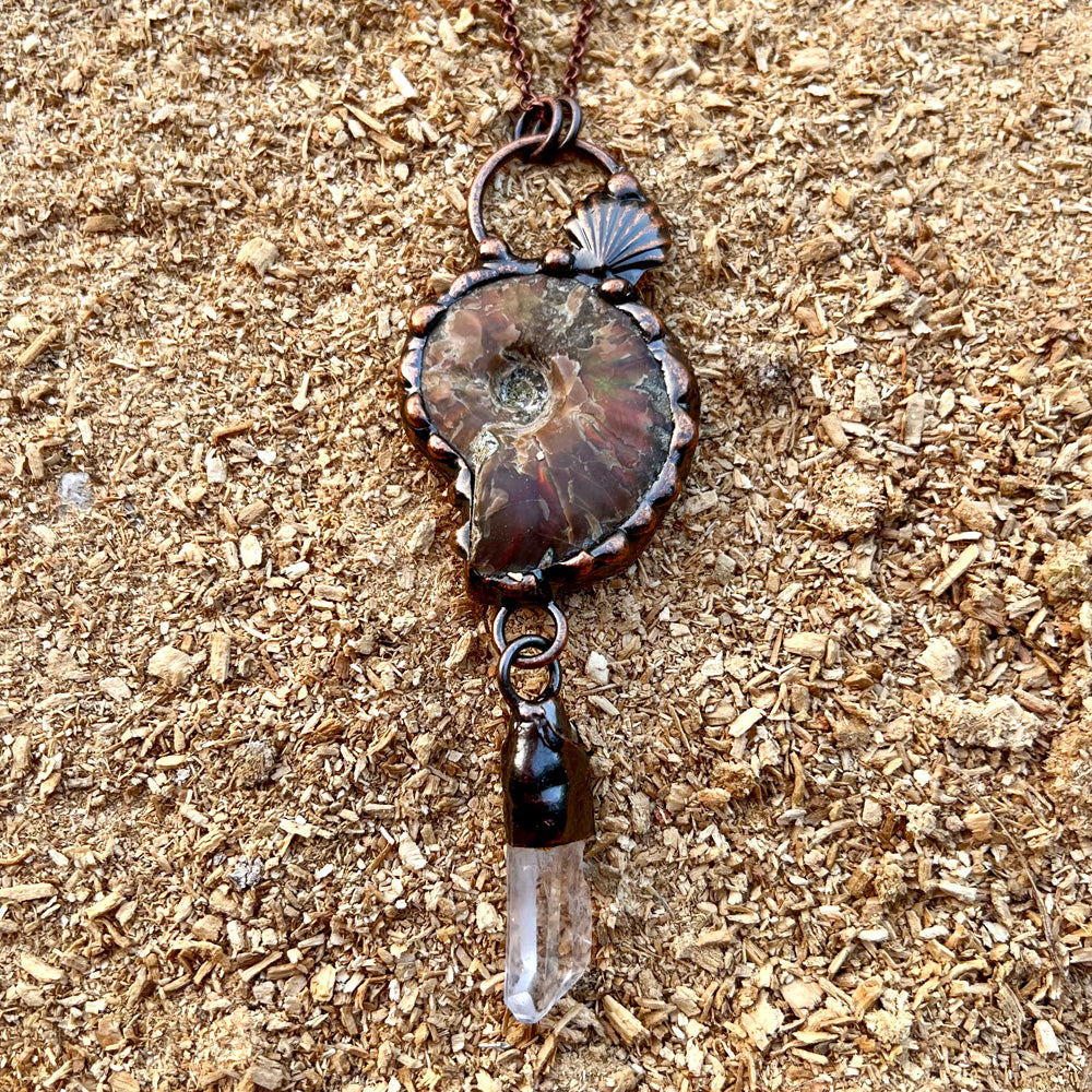 Ammonite Fossil Seashell Antiqued Copper Pendant Necklace EP-015-C