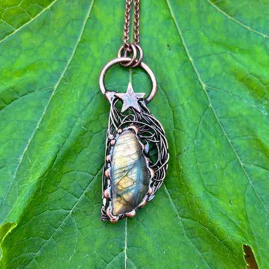 Labradorite Half-Moon Antiqued Copper Pendant Necklace EP-016-I