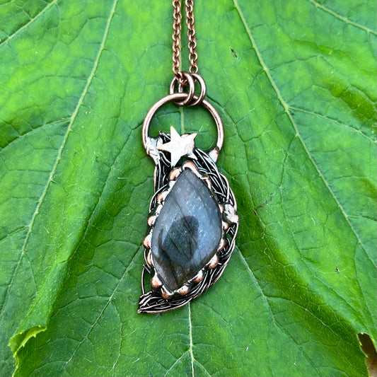 Labradorite Half-Moon Antiqued Copper Pendant Necklace EP-016-J