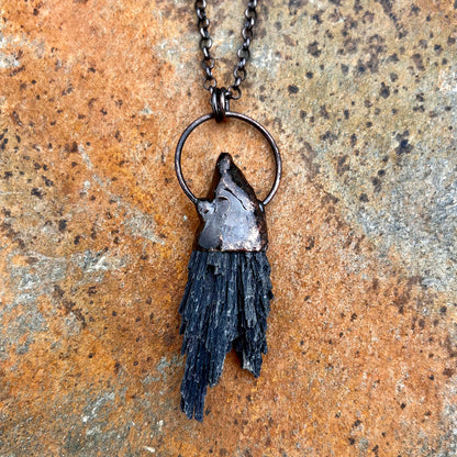 Black Kyanite Witch's Broom Pendant Necklace EP-023-A