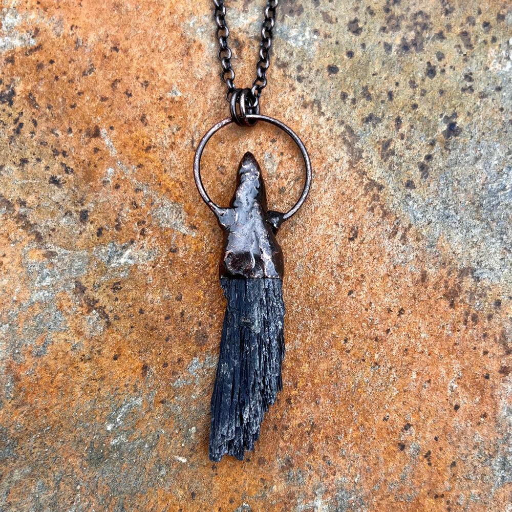 Black Kyanite Witch's Broom Pendant Necklace EP-023-B