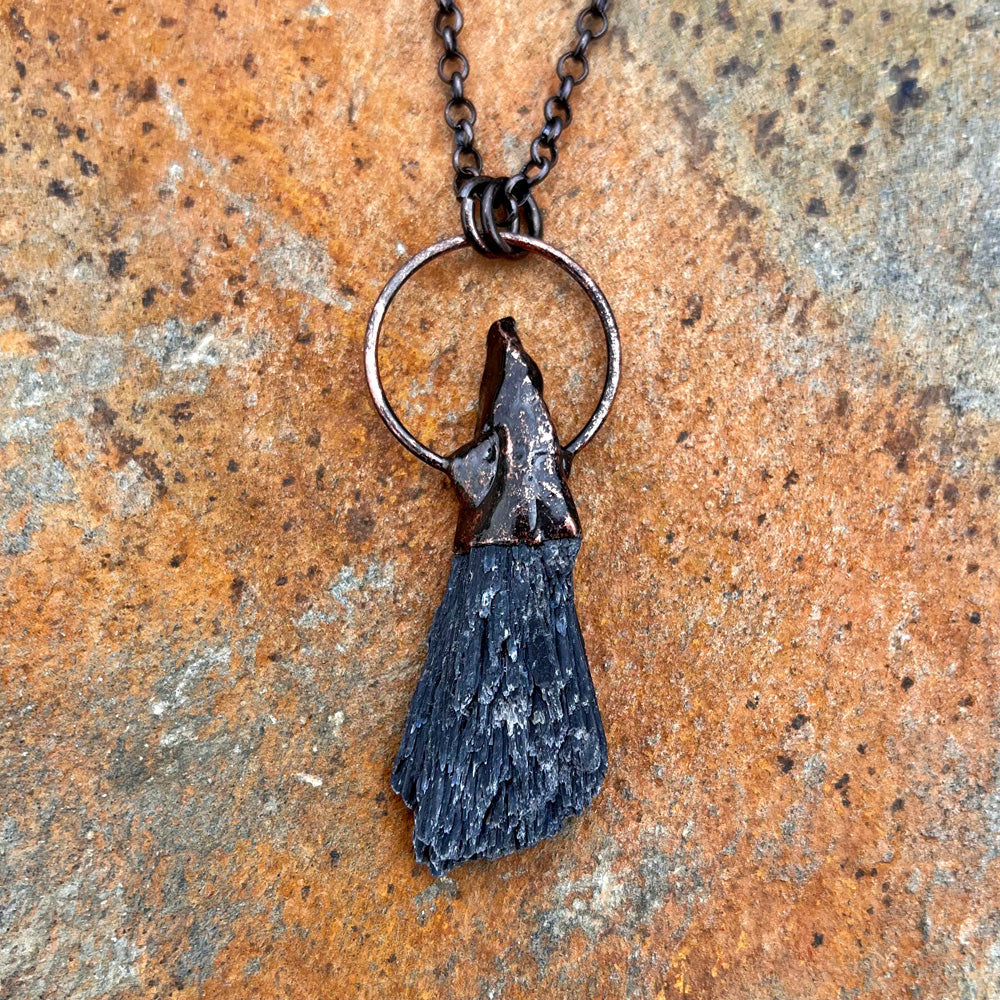 Black Kyanite Witch's Broom Pendant Necklace EP-023-E