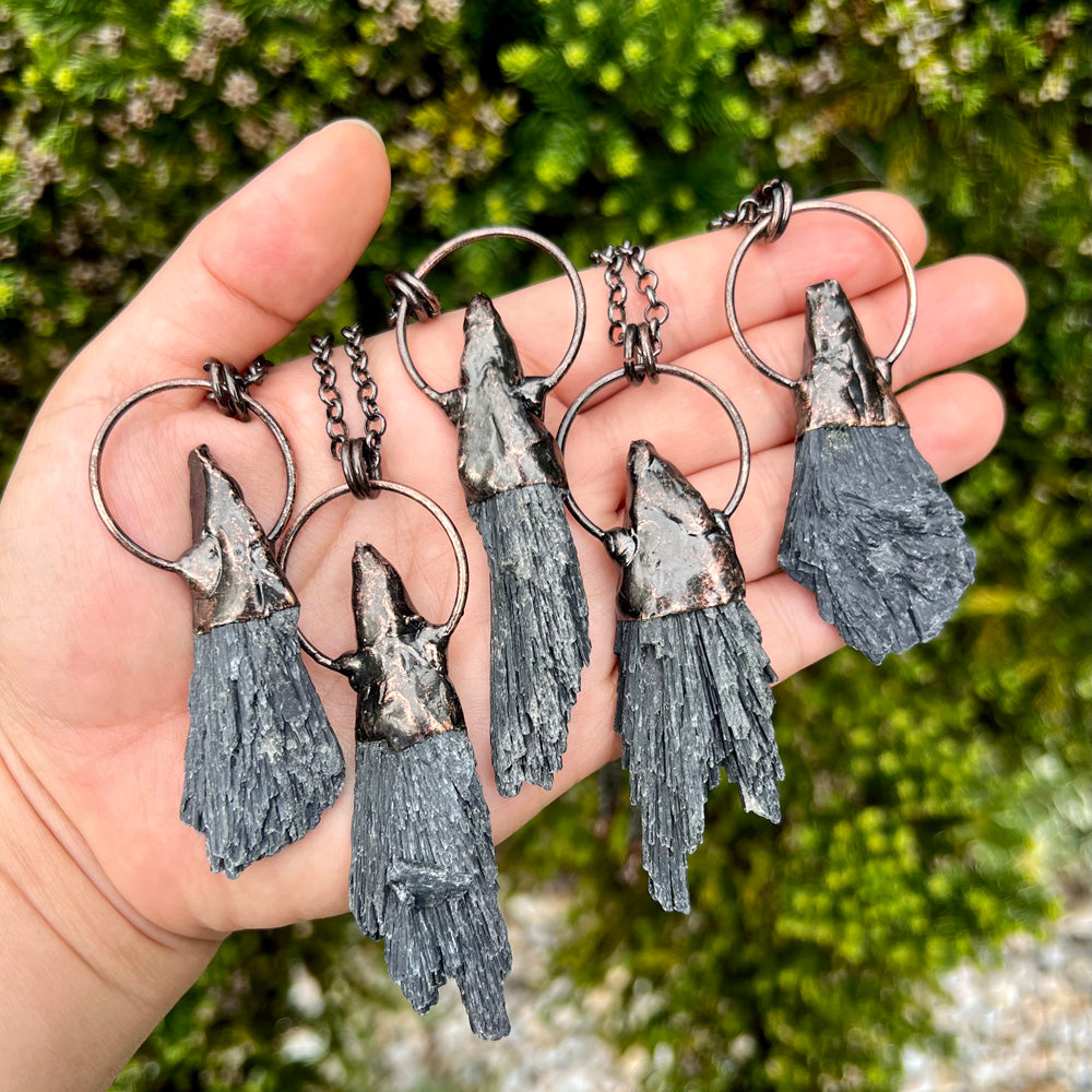 Black Kyanite Witch's Broom Pendant Necklace EP-023-D