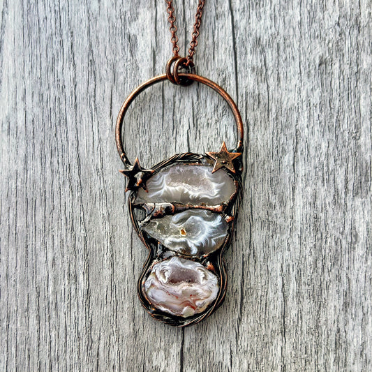 Triple Occo Agate Geode Antiqued Copper Pendant Necklace EP-028-C