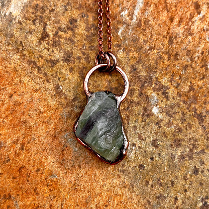 Raw Fluorite Freeform Antiqued Copper Pendant Necklace EP-033