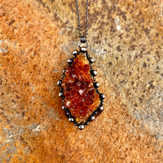 Citrine Druzy Freeform Statement Pendant Necklace EP-034-A