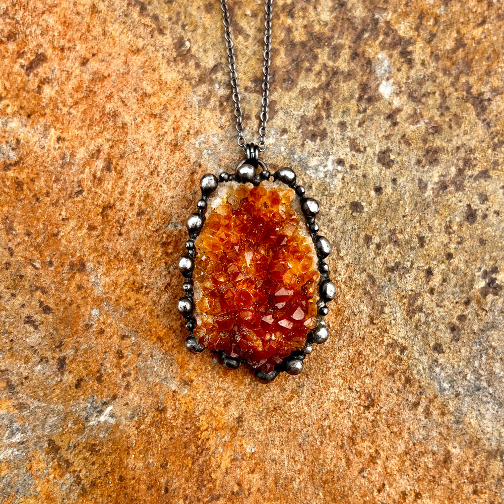 Citrine Druzy Freeform Statement Pendant Necklace EP-034-E