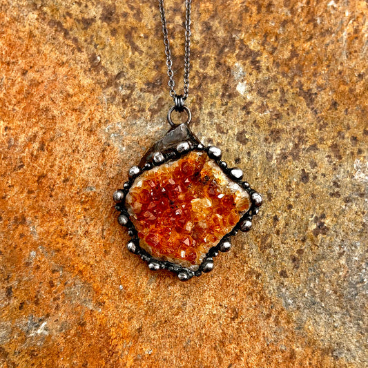 Citrine Druzy Freeform Statement Pendant Necklace EP-034-I